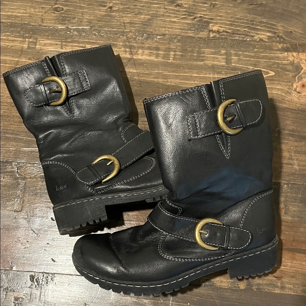 boc Black Leather Buckle Ankle Boots